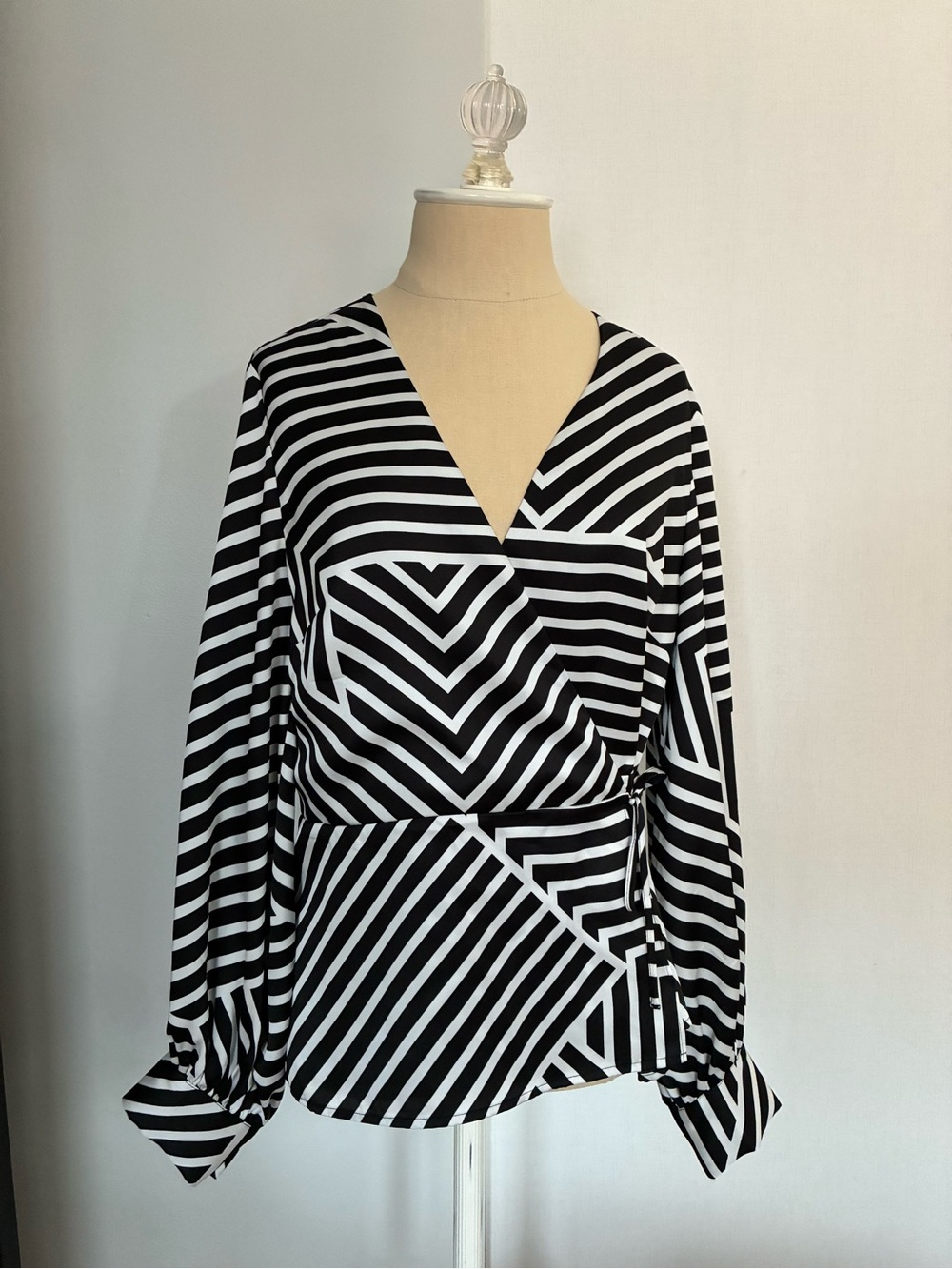 INC Black & White Striped Wrap Blouse